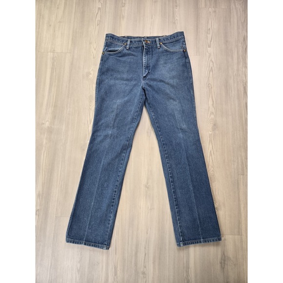 VTG Wrangler Slim Fit Jeans 36x33 Blue Denim Made in USA Cowboy (Fits 34x31) - Picture 1 of 11